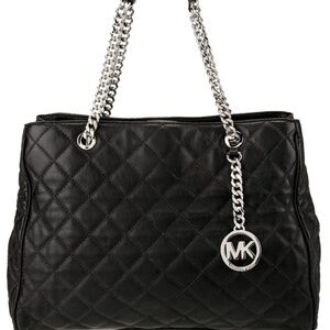 Michael Kors Black Quilted Shoulder Bag with Silver Chain Straps